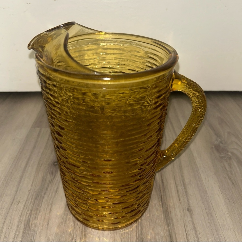 Vintage anchor hocking Textured Amber Glass Pitcher
